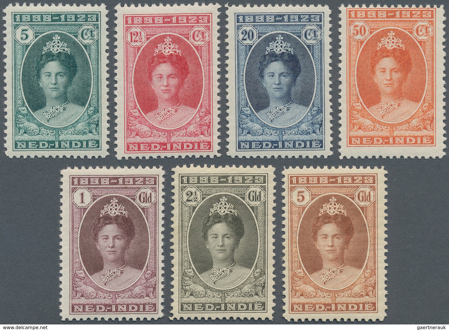 09586A Niederländisch-Indien: 1923, Wilhelmina 5 C To 5 G "25 Years Jubilee" Complete Set Of Seven Values I - Indes Néerlandaises