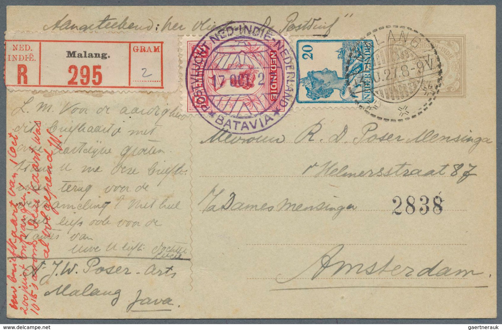 09587 Niederländisch-Indien: 1927, 7 1/2 C Numeral Psc Uprated With 20 C Blue And 2 1/2 G Carmine-red, Sen - Indes Néerlandaises