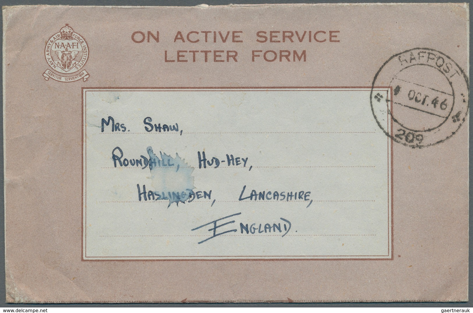 09588 Niederländisch-Indien: 1938/46,  British Forces In NL-Indies,  N.A.A.F.I Letter Form Used "RAFPOST 2 - Niederländisch-Indien