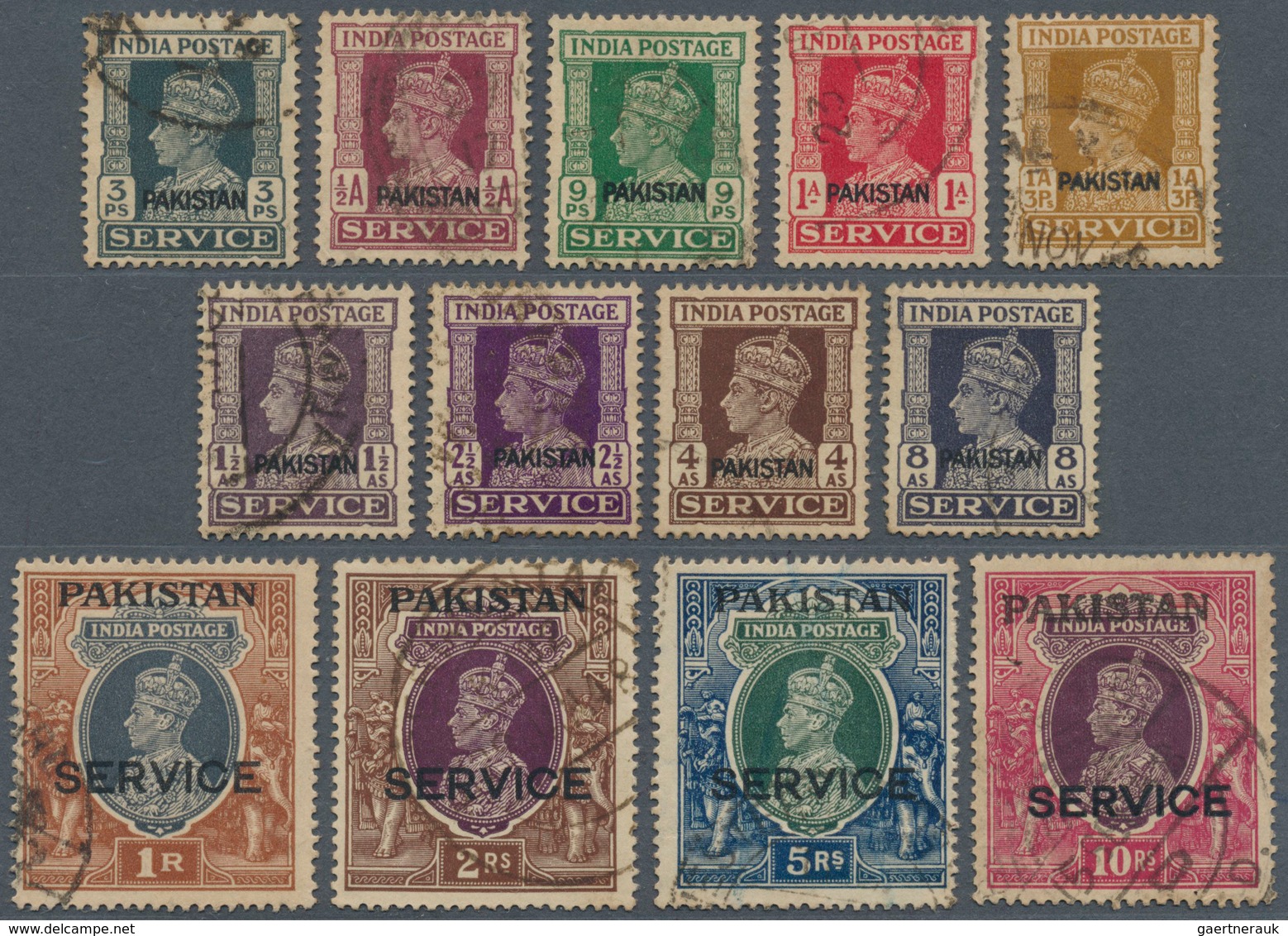 09598 Pakistan - Dienstmarken: 1947 KGVI. Officials Complete Set Of 13, Used With Various Datestamps, Slig - Pakistan