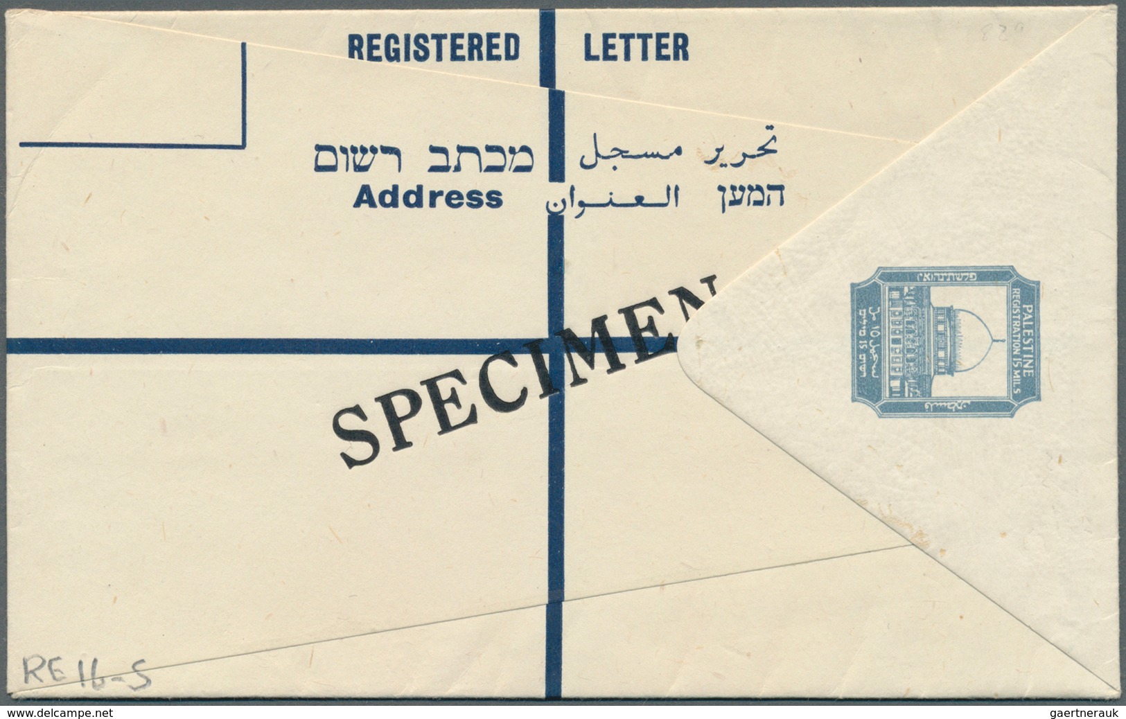 09608 Palästina: 1945, 15 M Registered Stationery Envelope With "SPECIMEN" Imprint. - Palästina