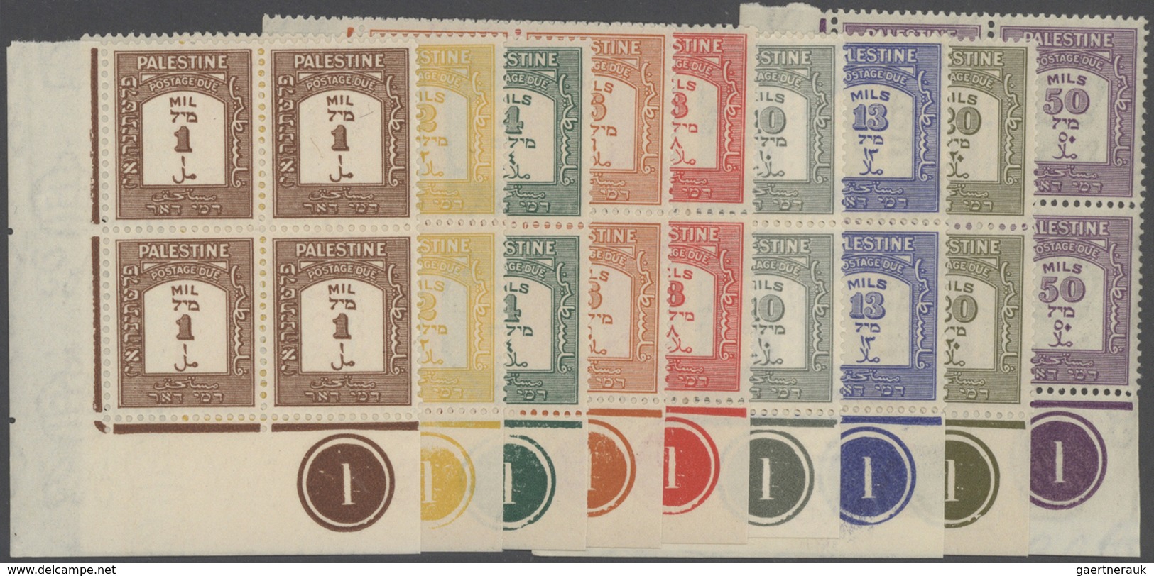 09613 Palästina - Portomarken: 1928/1933, Postage Dues Complete Set Of 9 In Blocks Of Four From Lower Left - Palästina