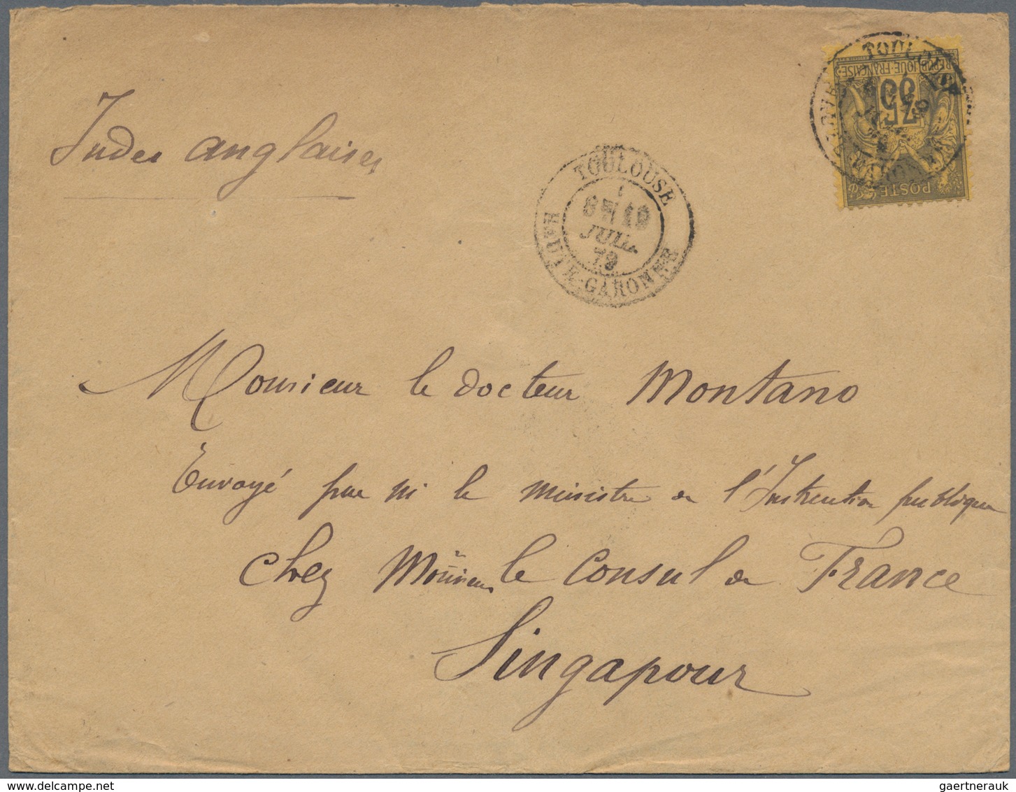 09619 Philippinen: 1879. Envelope Addressed To The French Scientific Mission In Singapore Bearing French T - Philippinen