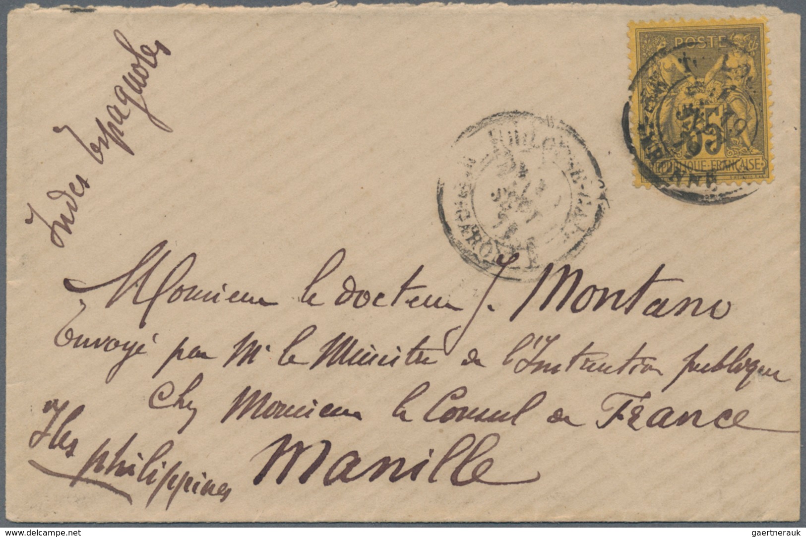 09620 Philippinen: 1879. Envelope Addressed To The French Scientific Mission In Manila, Philippines Bearin - Philippines