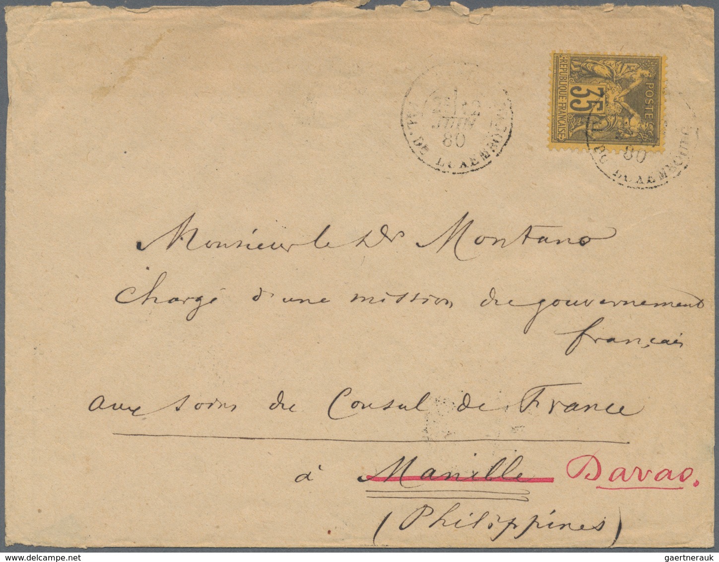 09622 Philippinen: 1880. Envelope Addressed To The French Scientific Mission In Manila, Philippines Bearin - Philippines