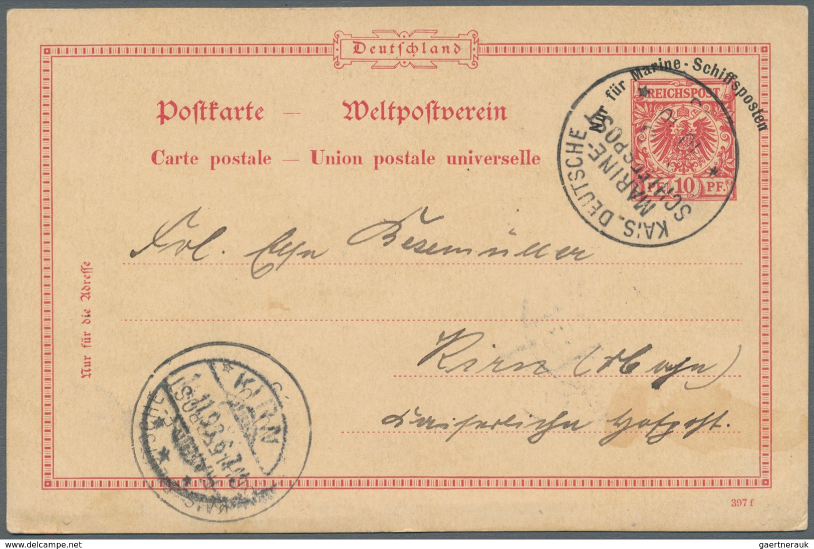 09623 Philippinen: 1898 "SALUD DE MANILA" Illustration On Back Of German Navy Ship Mail Postal Stationery - Philippines