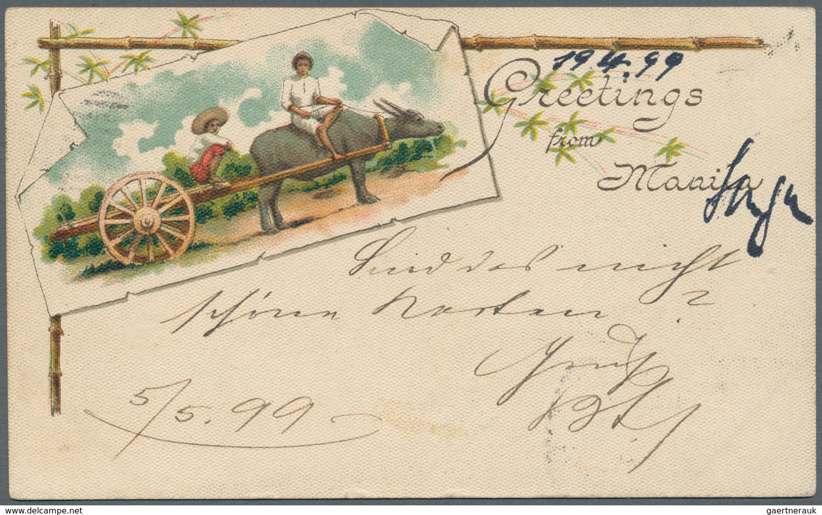 09624 Philippinen: 1899, US 2 C. Unovpt. Tied Oval Bars To Colour Ppc "Private Mailing Card" Showing On Re - Philippinen