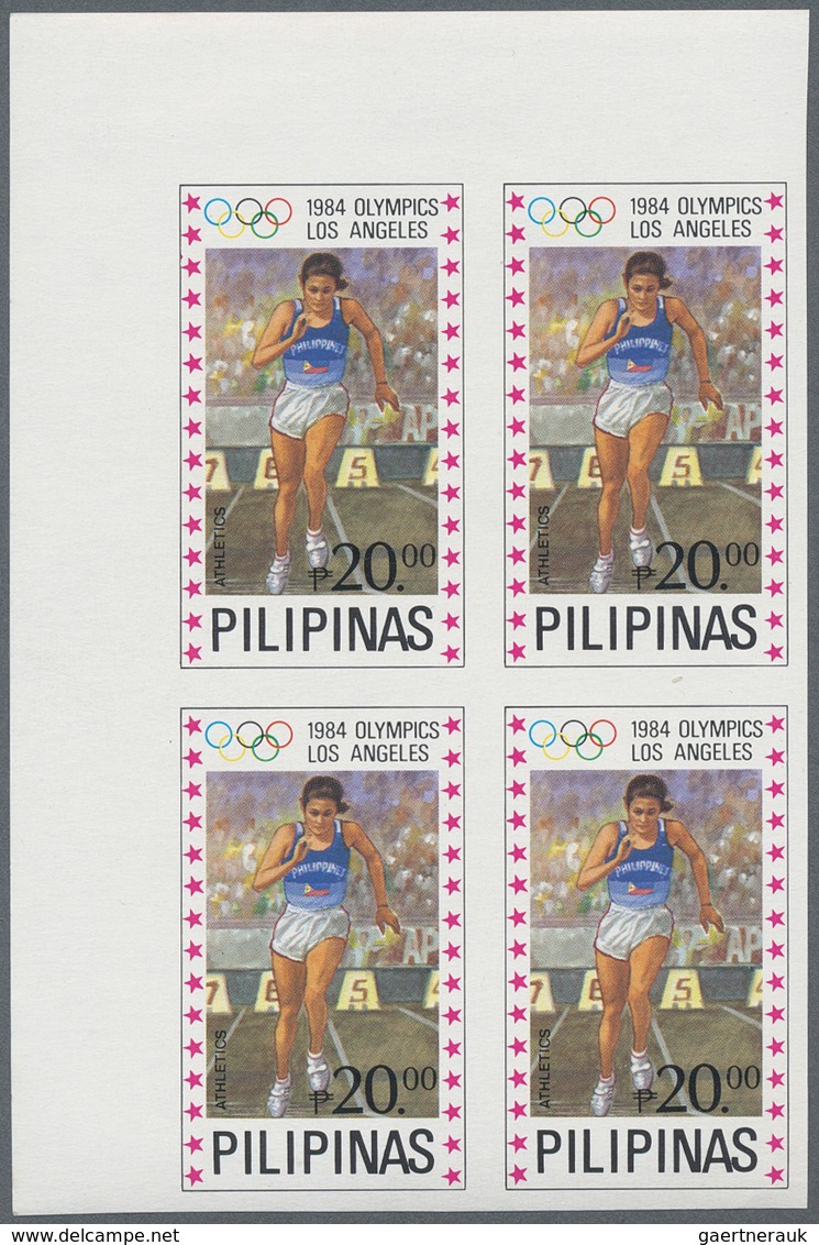 09630 Philippinen: 1984, Olympic Games Imperforated Complete Set, Blocks Of Four From The Top Margin Of Th - Philippines