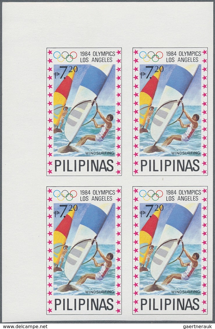 09630 Philippinen: 1984, Olympic Games imperforated complete set, blocks of four from the top margin of th