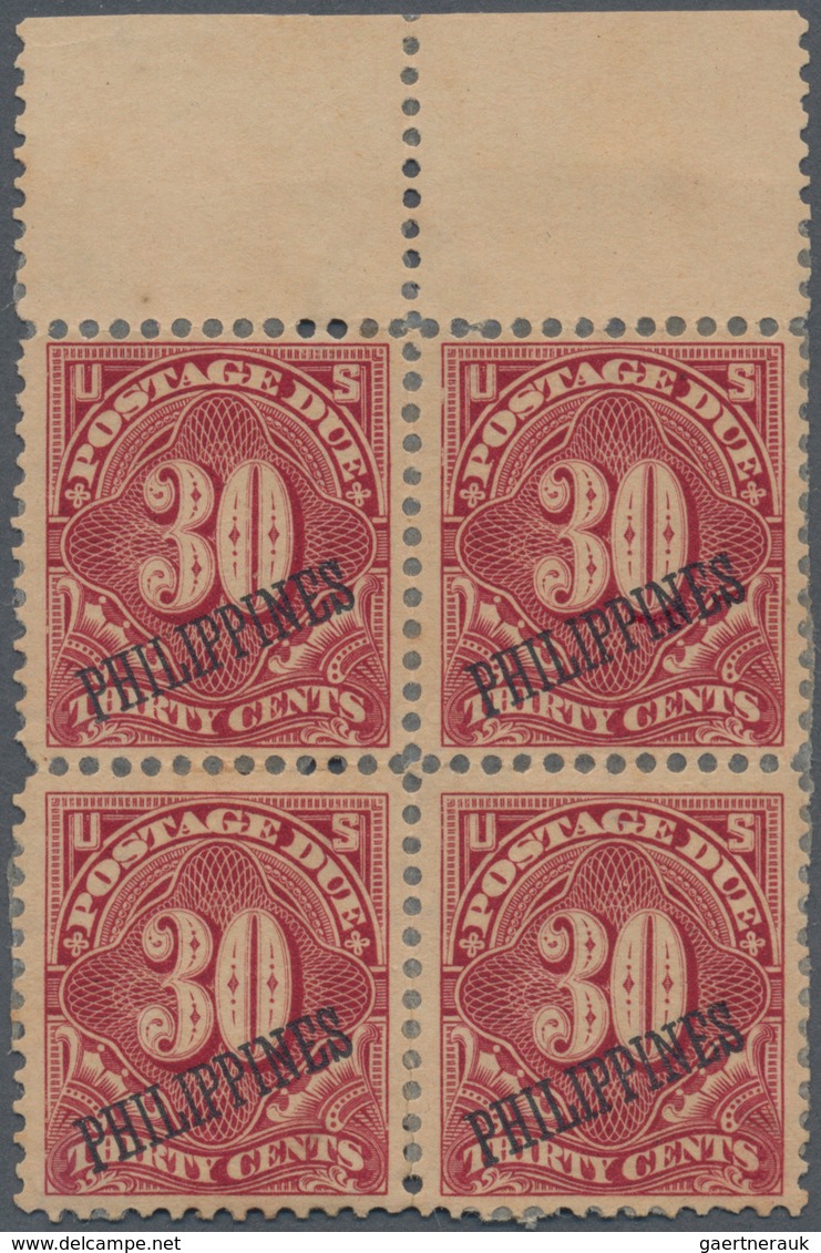 09631 Philippinen - Portomarken: 1899-1901 Postage Due 30c Deep Claret Top Marginal Block Of Four, Mint Wi - Philippines