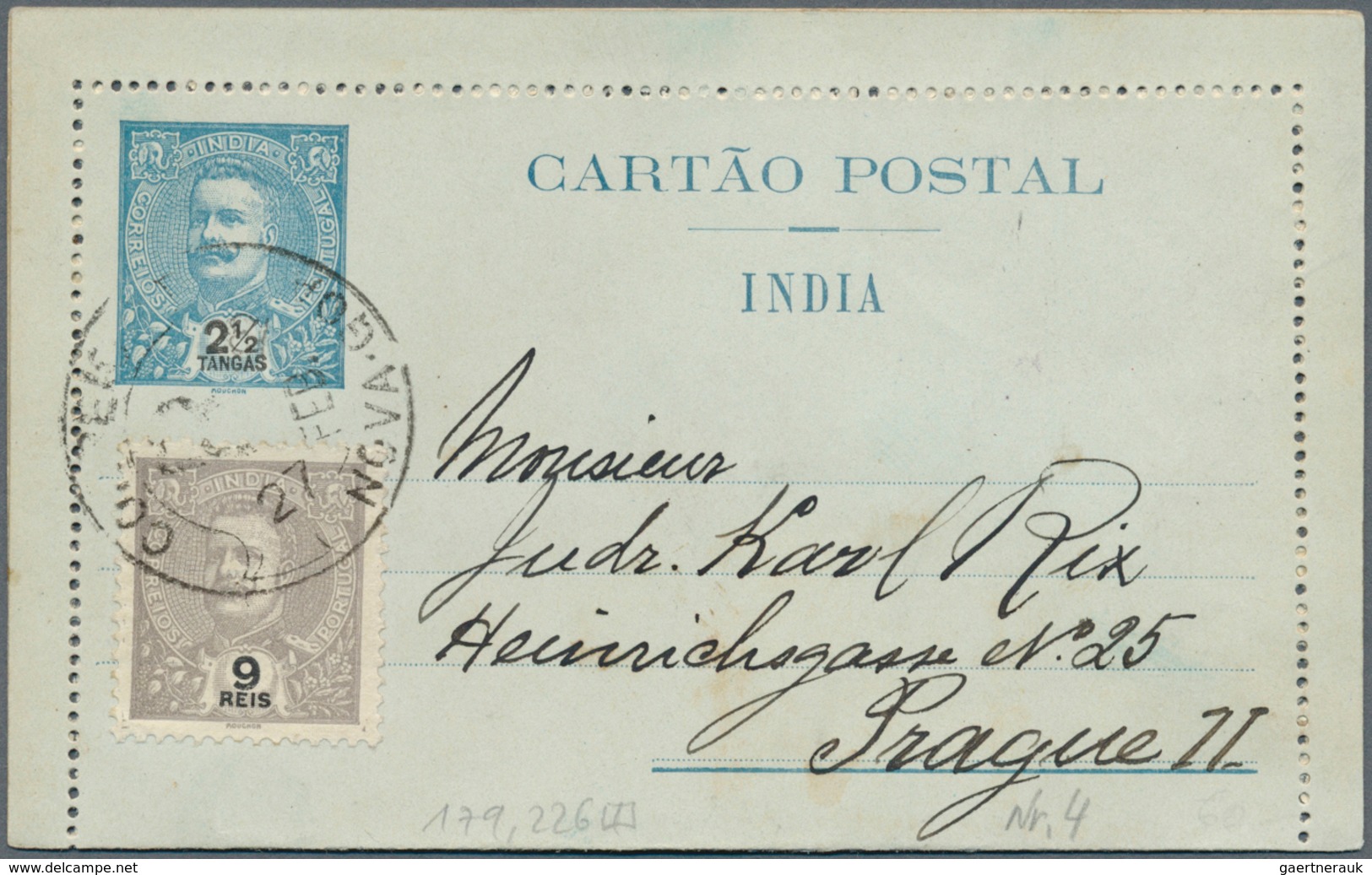 09638 Portugiesisch-Indien: 1912/13, Two Letter Cards Registered To Prague/Bohemia:  2 1/2 T. Uprated 9 Rs - Inde Portugaise