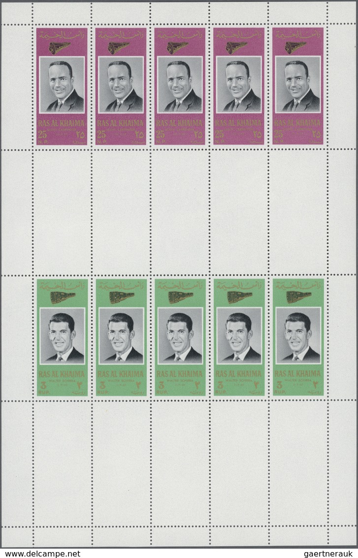 09645 Ras Al Khaima: 1966, American Astronauts, Perforated Issue, Four Complete Se-tenant Gutter Sheets (c - Ras Al-Khaimah