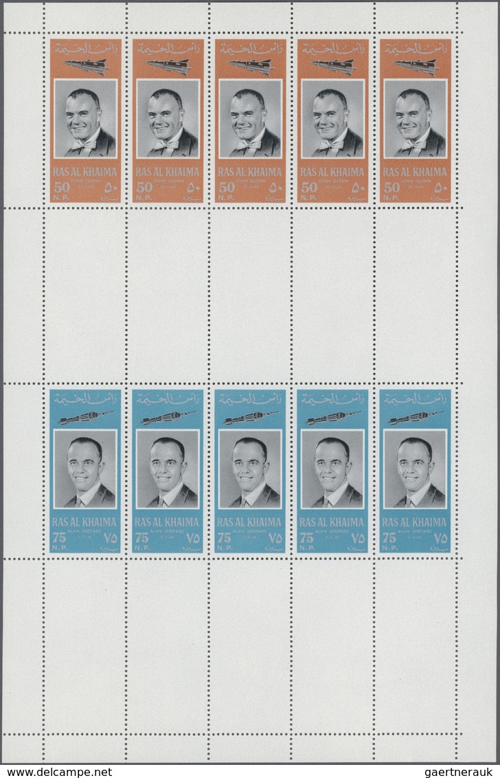 09645 Ras Al Khaima: 1966, American Astronauts, Perforated Issue, Four Complete Se-tenant Gutter Sheets (c - Ras Al-Khaimah