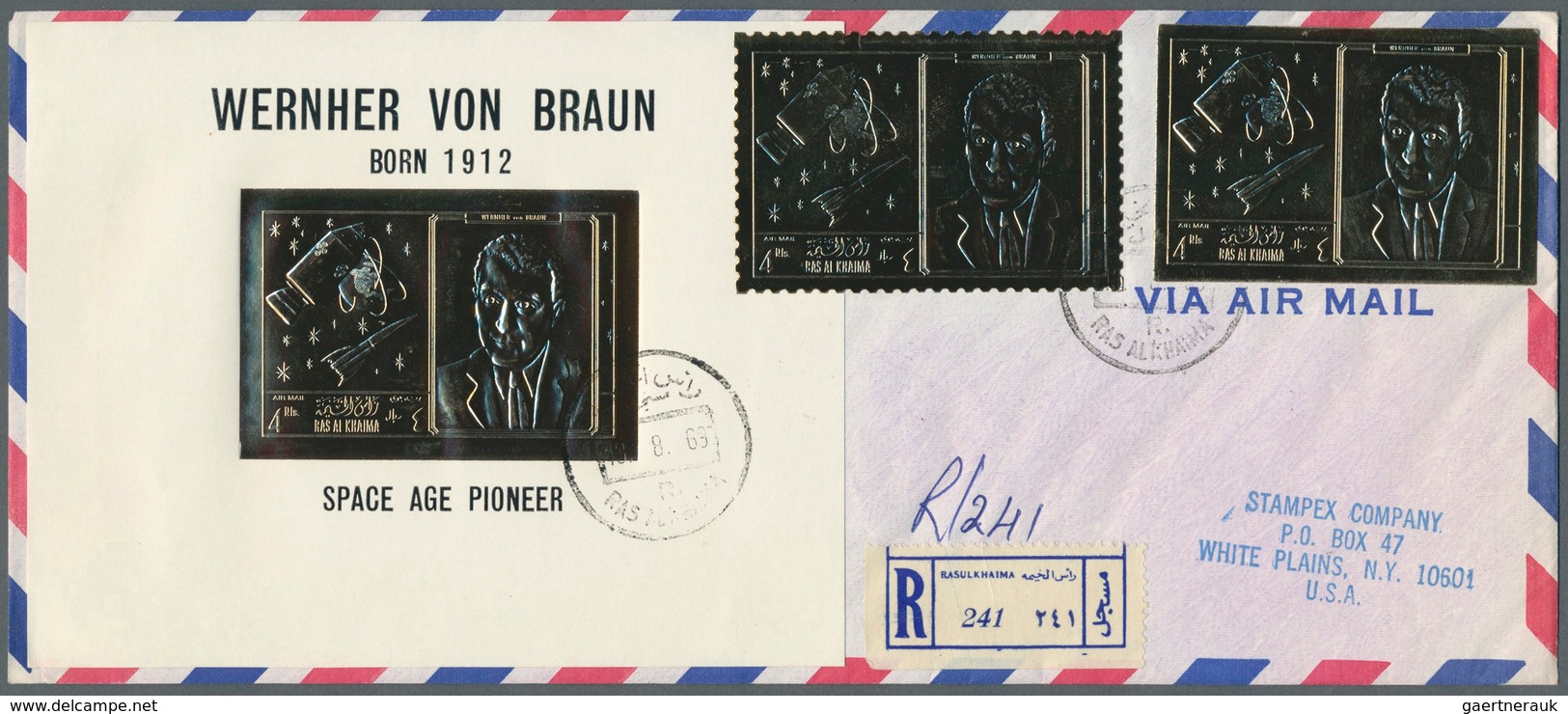 09649 Ras Al Khaima: 1969, 4r. "Wernher Von Braun", Gold Issue, Perf. And Imperf. Stamp Plus The Souvenir - Ras Al-Khaimah