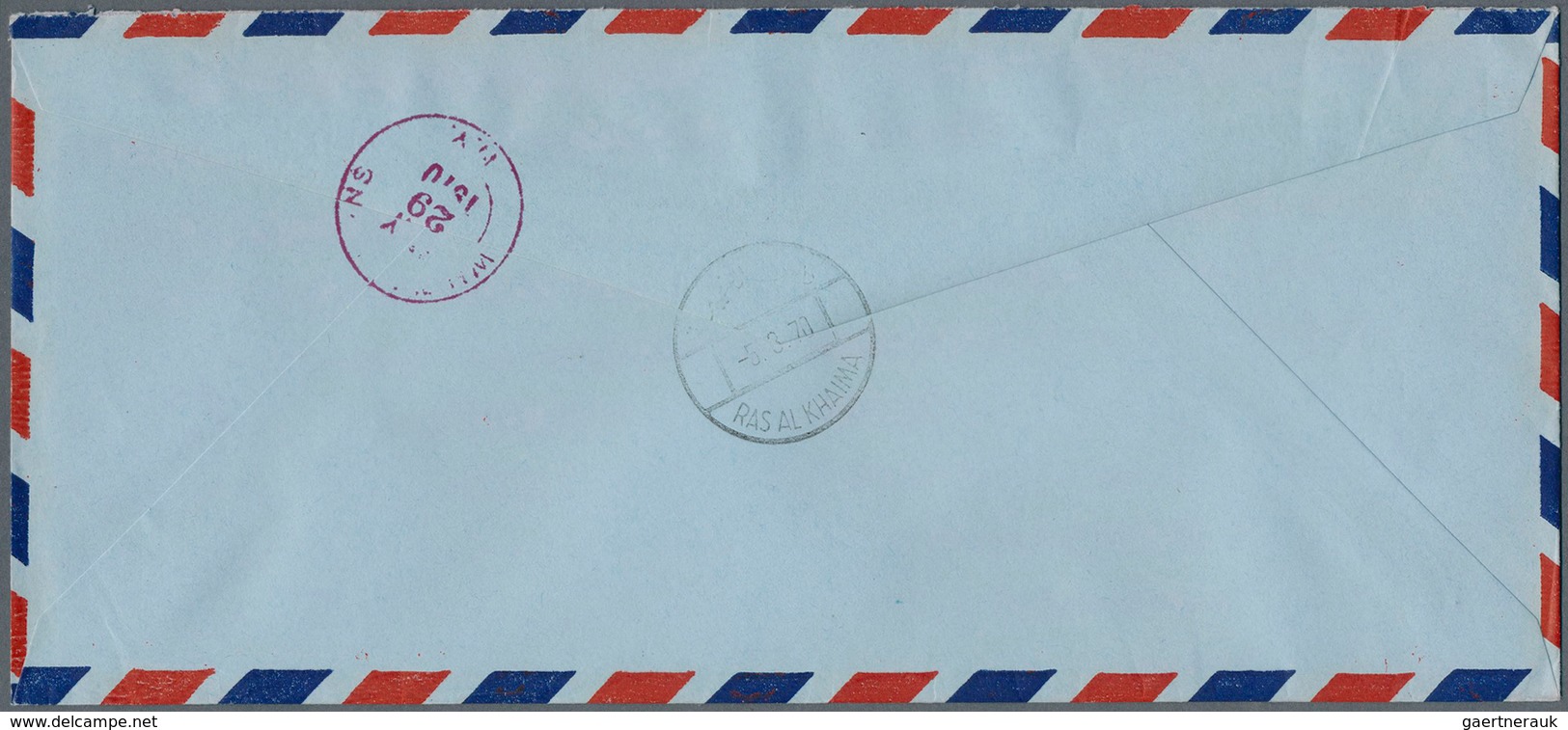 09650 Ras Al Khaima: 1969, Olympic Games Cooperation, Five Registered Airmail Covers Tor USA With Arrival - Ras Al-Khaimah