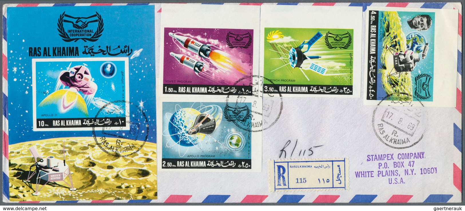 09651 Ras al Khaima: 1969, Space Research, four registered airmail covers to USA/Germany with arrival mark