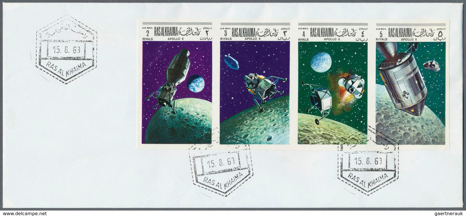 09652 Ras Al Khaima: 1969, Apollo 10/11, 2r. To 5.50r., Perf./imperf. Se-tenant Strips And Two Imperf De L - Ras Al-Khaimah