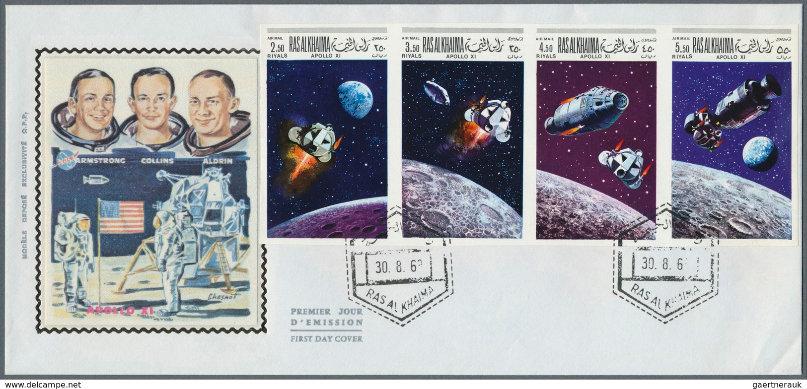 09652 Ras Al Khaima: 1969, Apollo 10/11, 2r. To 5.50r., Perf./imperf. Se-tenant Strips And Two Imperf De L - Ras Al-Khaimah