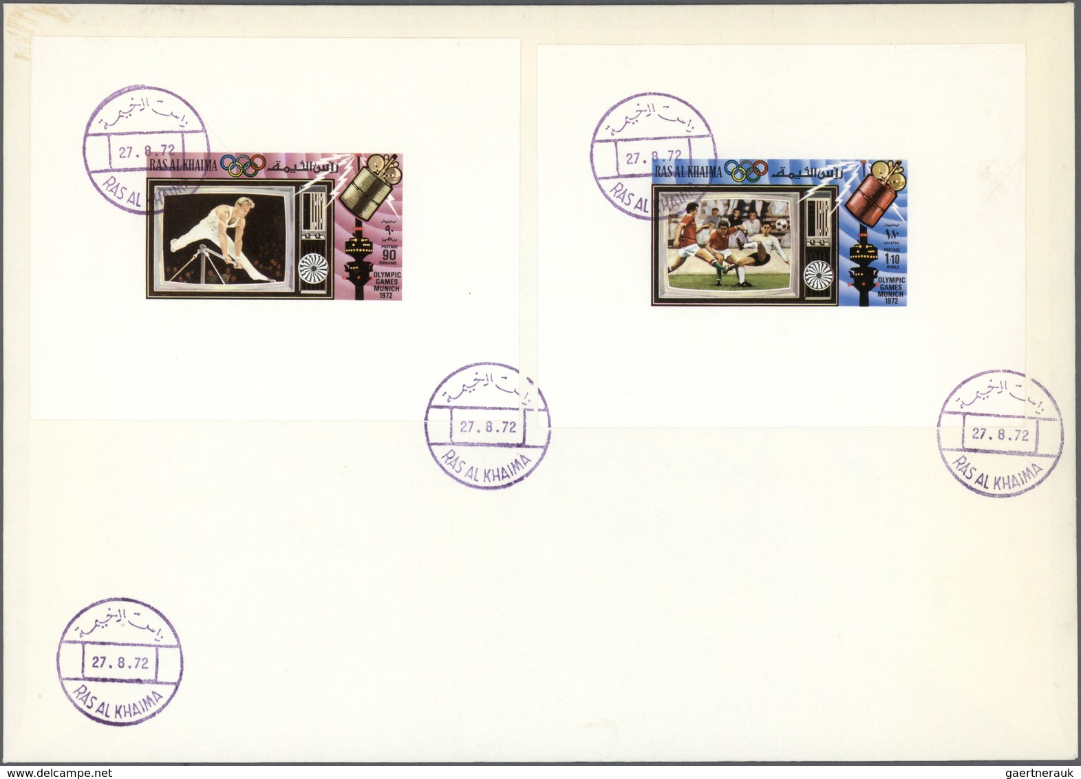 09664 Ras Al Khaima: 1972, TV Broadcasting Of Olympic Games, DE LUXE SHEETS With White Margin, Complete Se - Ras Al-Khaimah