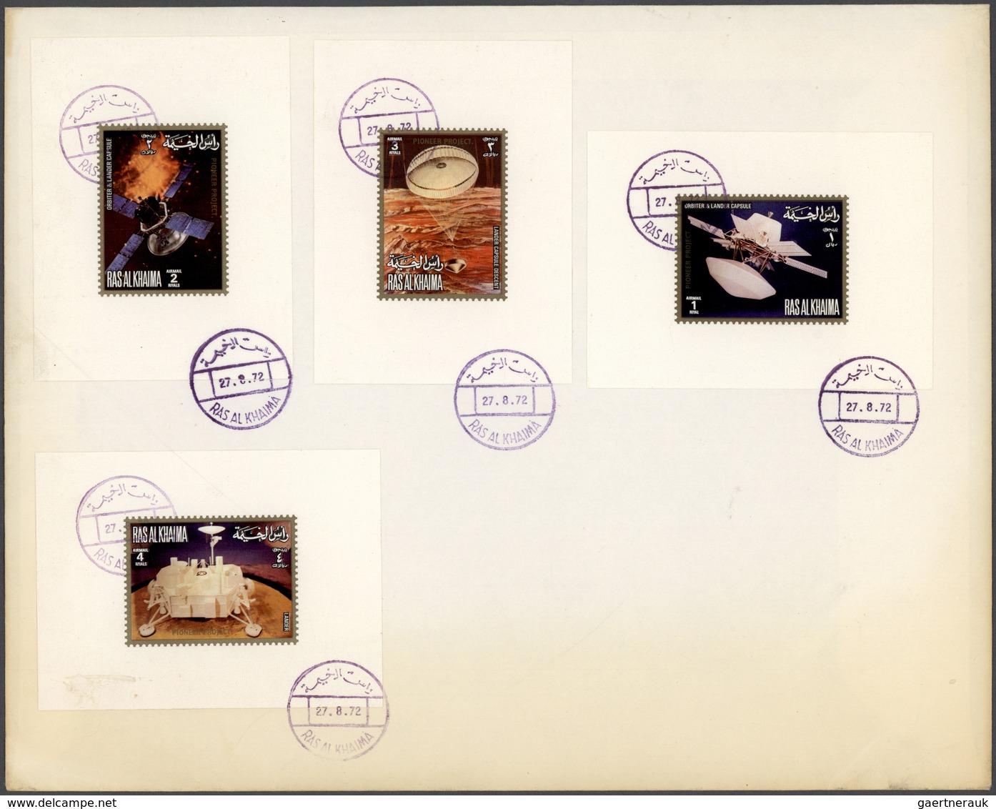 09668 Ras Al Khaima: 1972, Pioneer Project, DE LUXE SHEETS With White Margin, Complete Set Of Five Values - Ras Al-Khaimah