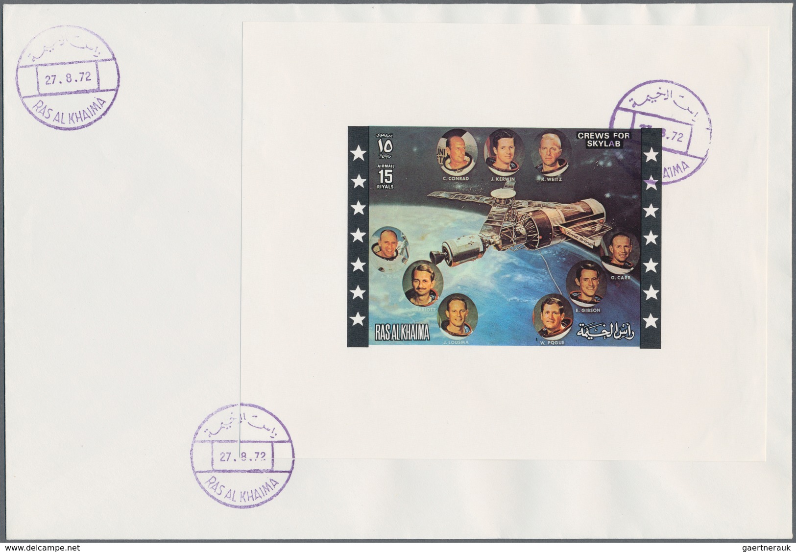 09672 Ras Al Khaima: 1972, Skylab Program, DE LUXE SHEETS With White Margin, Complete Set Of Three Values - Ras Al-Khaimah