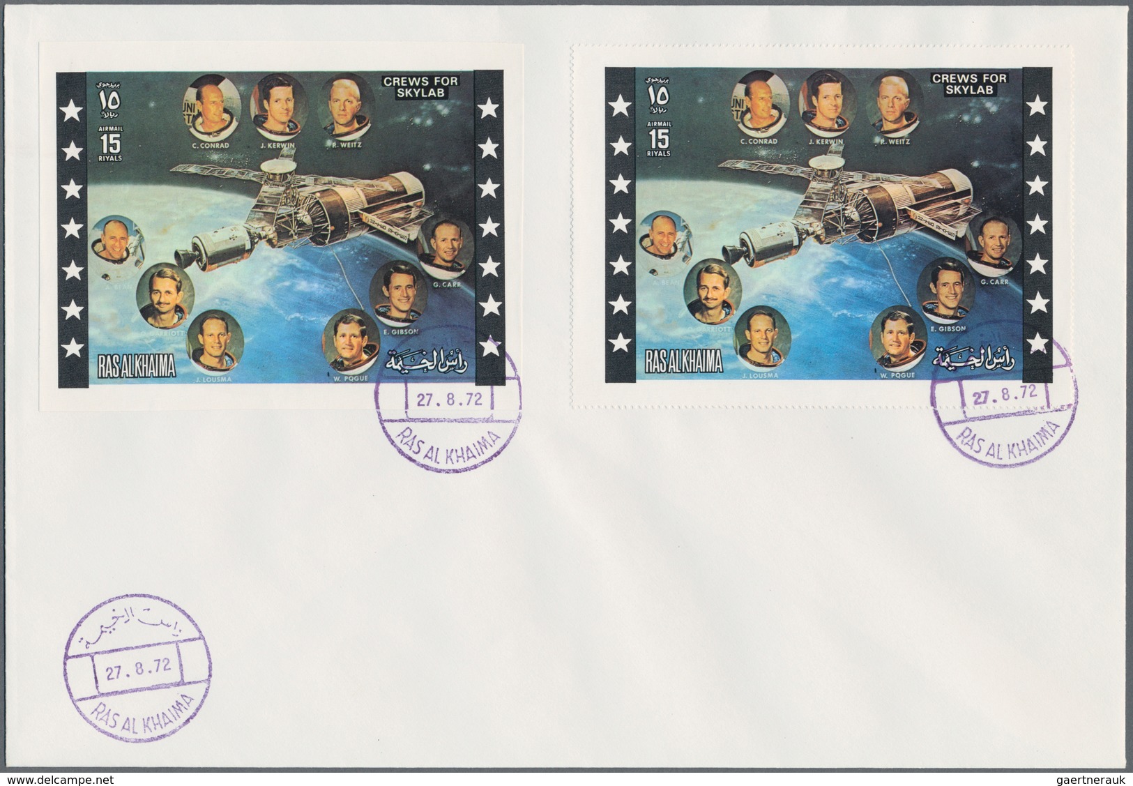 09673 Ras Al Khaima: 1972, Skylab Program, Perf. And Imperf. Issue, Complete Sets Of Three Values Each On - Ras Al-Khaimah