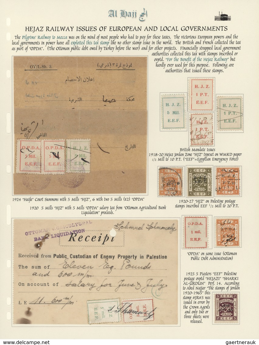 09716 Saudi-Arabien: 1918-25, Album Page With Hejaz Railway Revenues Mint, Used And Two Documents, Fine Gr - Saudi-Arabien