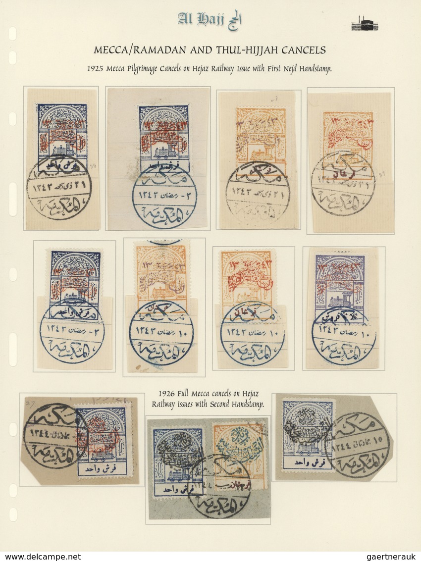 09726 Saudi-Arabien: 1925, "THUL-HIJJAH" Cancellations Album Page With 14 Handstamped Nejd "Railway" Stamp - Arabie Saoudite