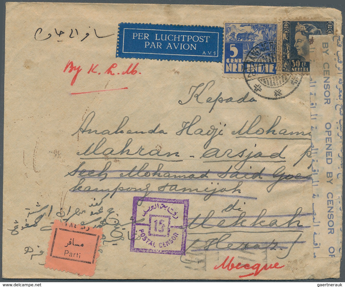 09732 Saudi-Arabien: 1940. Air Mail Envelpe Addressed To Hedjaz Bearing Netherlands Indies SG 341, 5c Ultr - Arabie Saoudite