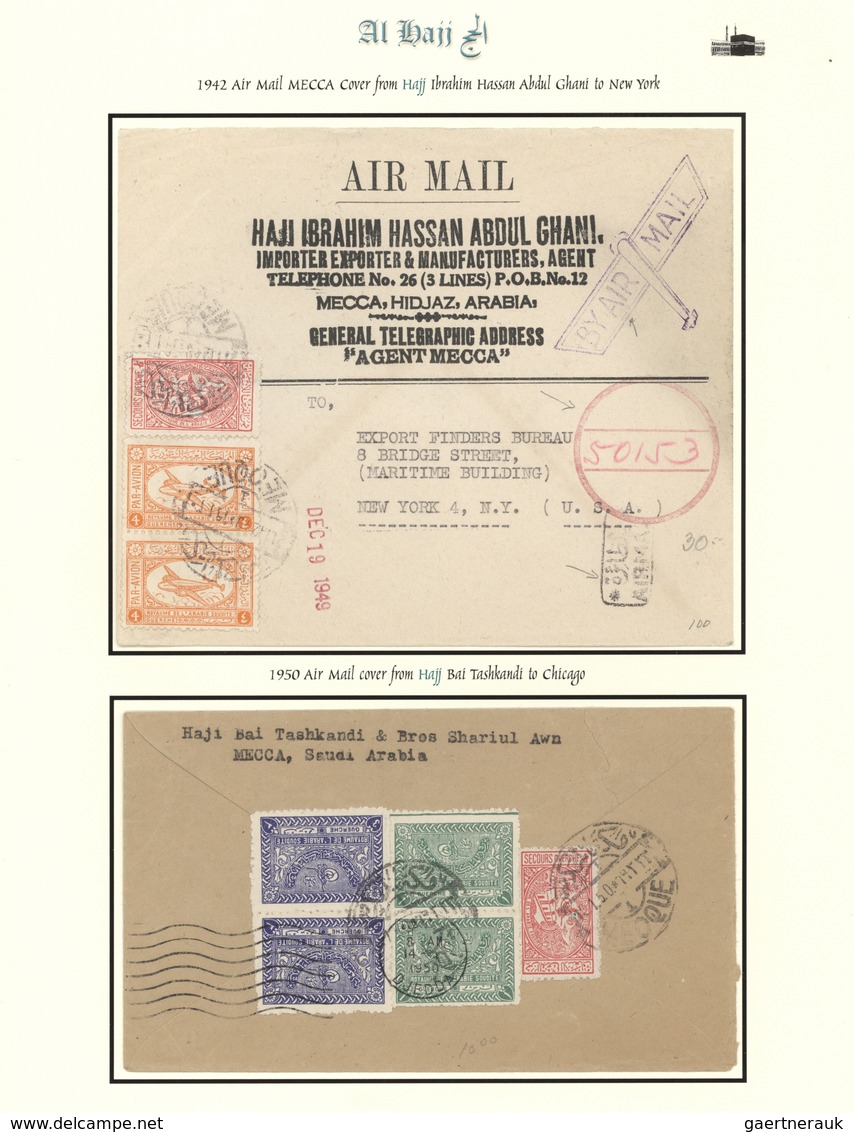 09735 Saudi-Arabien: 1942-50, Two Pilgrim Air Mail Envelopes "AL-HAJJ" With Imprints, Postally Used From M - Arabie Saoudite