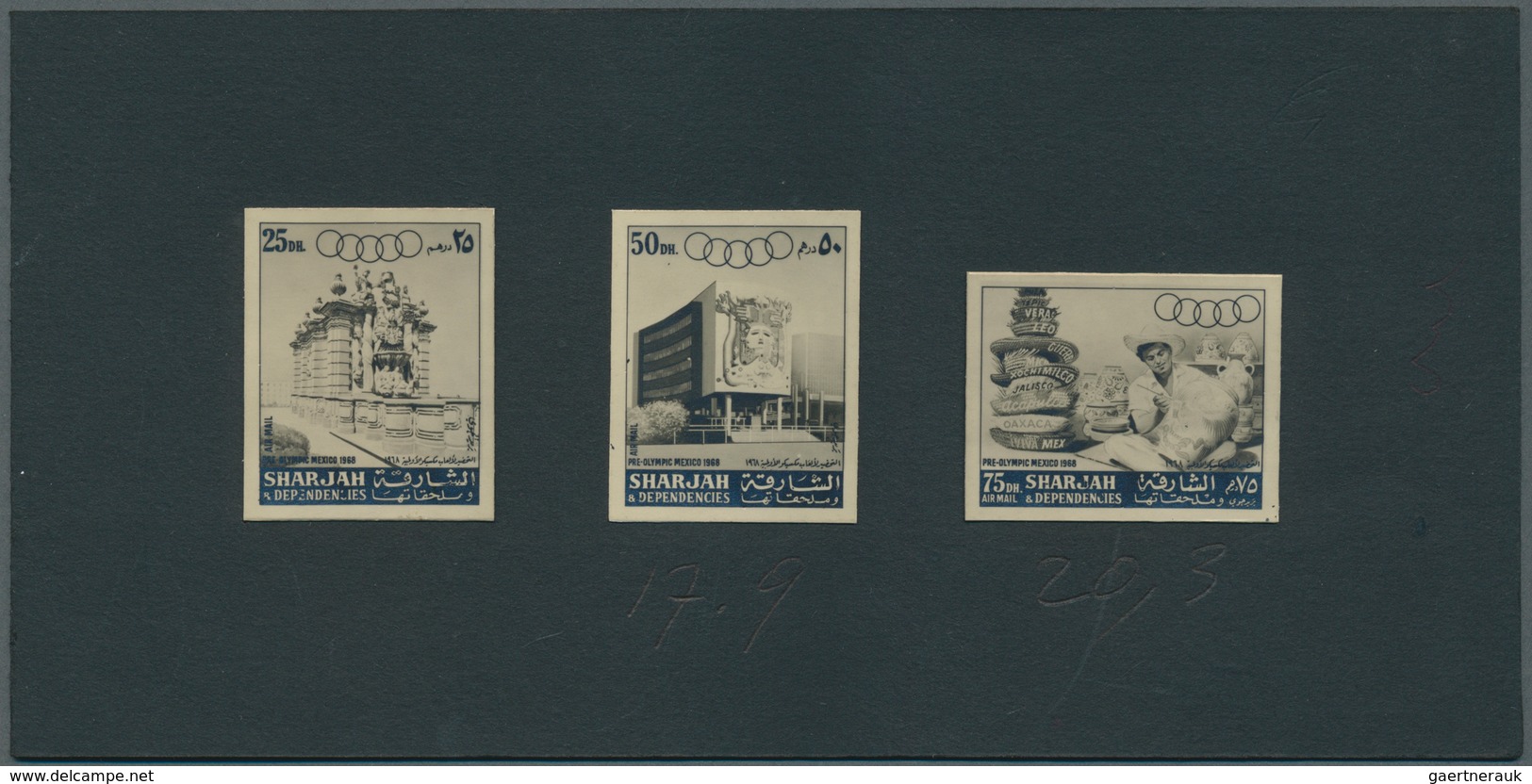 09755 Schardscha / Sharjah: 1967, Olympic Games Mexico '68, Three Imperforate Photographic B/w Proofs, Iss - Schardscha