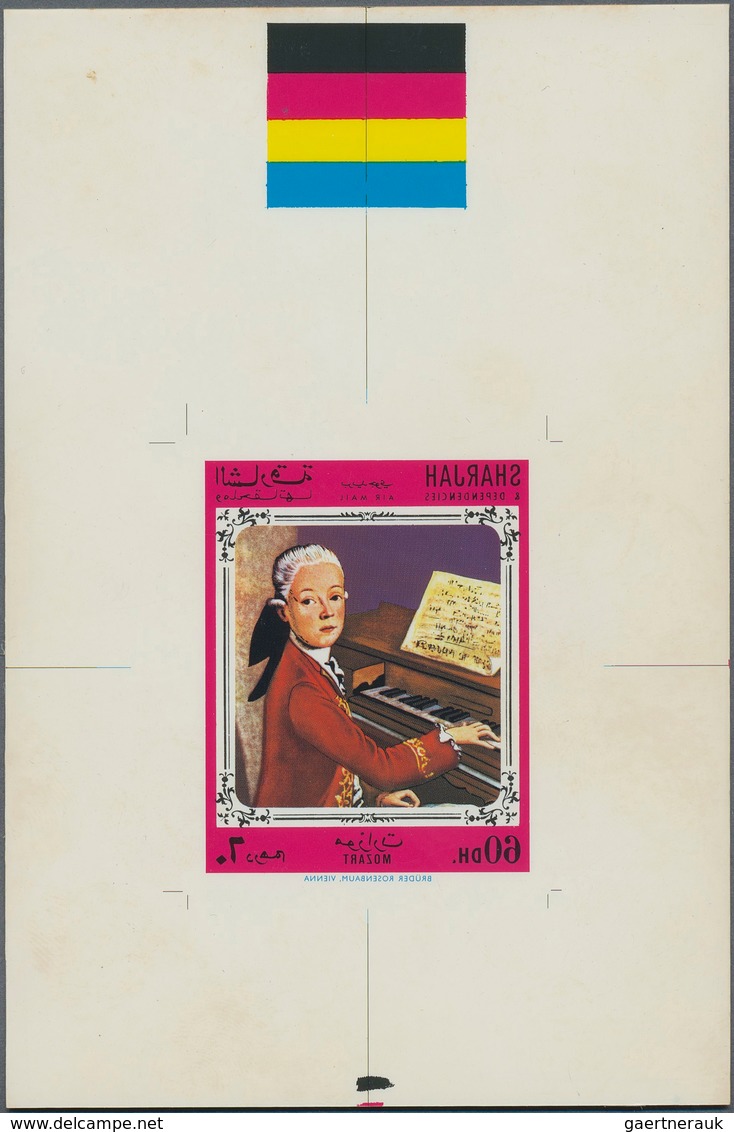 09766 Schardscha / Sharjah: 1970, Composer Wofgang Amadeus MOZART Six Different Imperf. NEGATIVE PRINTED P - Schardscha