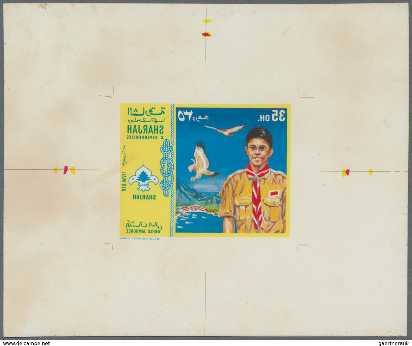 09772 Schardscha / Sharjah: 1971, Boy Scouts, 35dh. Proof Sheet With Mirror-inverted Design On Photographi - Sharjah