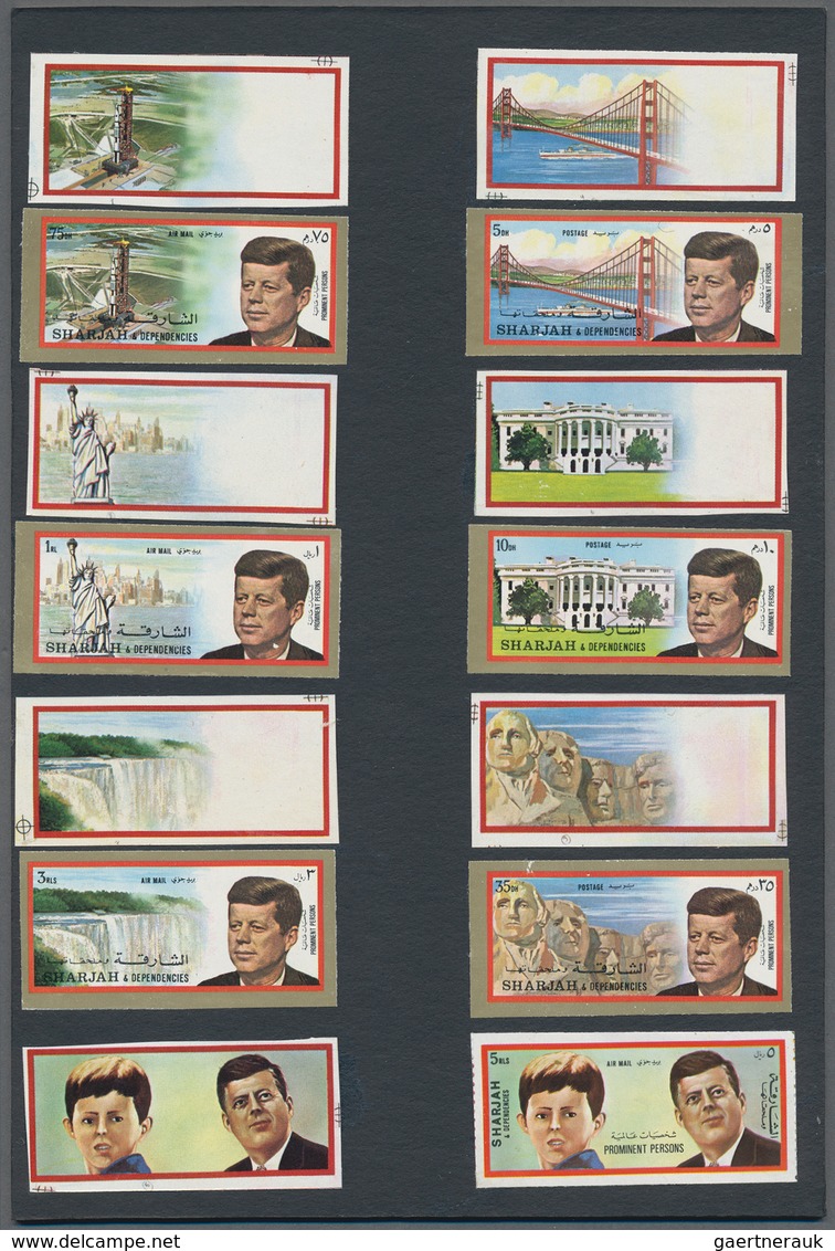 09786 Schardscha / Sharjah: 1972, John F. KENNEDY Two Complete Sets Of Six Imperforate PROOFS With White M - Sharjah