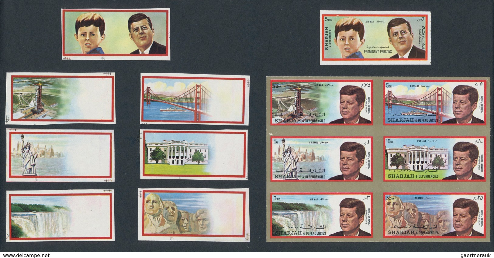 09787 Schardscha / Sharjah: 1972, John F. KENNEDY Two Complete Sets Of Six Imperforate PROOFS With White M - Schardscha