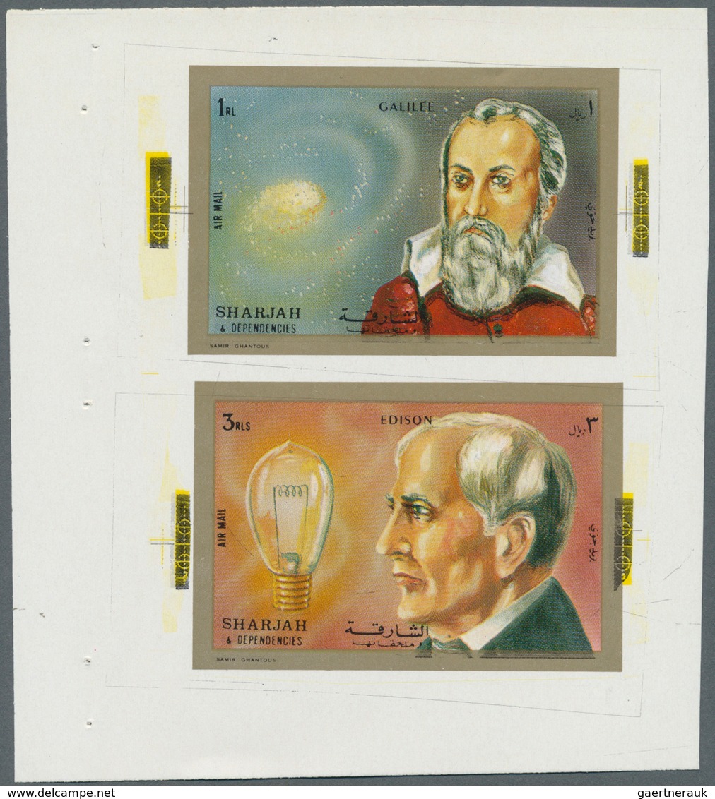 09814 Schardscha / Sharjah: 1972, Scientists Galilei 1r. And Edison 3r. Printed Together In Sheet Form In - Schardscha