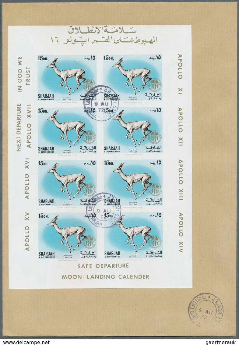 09815 Schardscha / Sharjah: 1972, Domestic Animals 5dh. To 2r., Seven Imperf. Values With Golden "APOLLO" - Schardscha