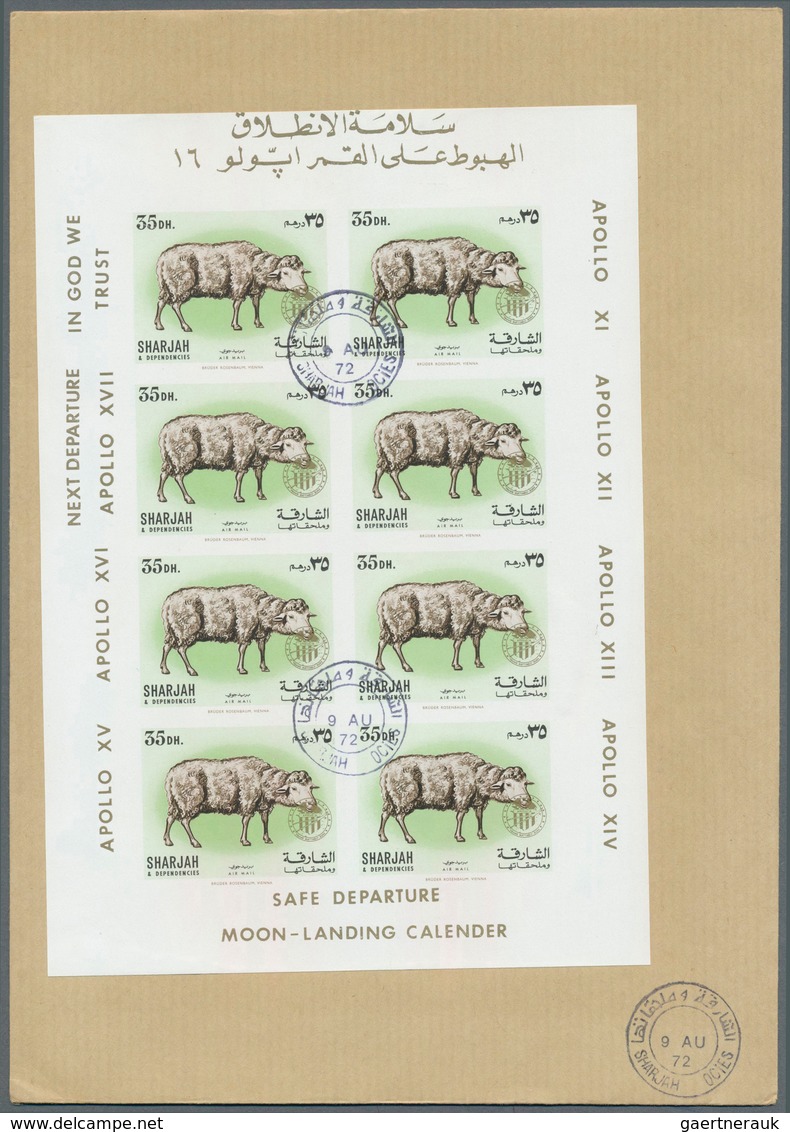 09815 Schardscha / Sharjah: 1972, Domestic Animals 5dh. To 2r., Seven Imperf. Values With Golden "APOLLO" - Sharjah