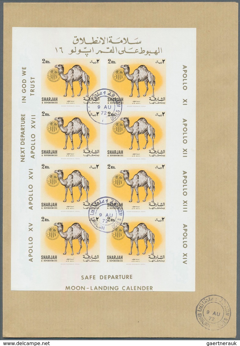 09815 Schardscha / Sharjah: 1972, Domestic Animals 5dh. to 2r., seven imperf. values with golden "APOLLO"