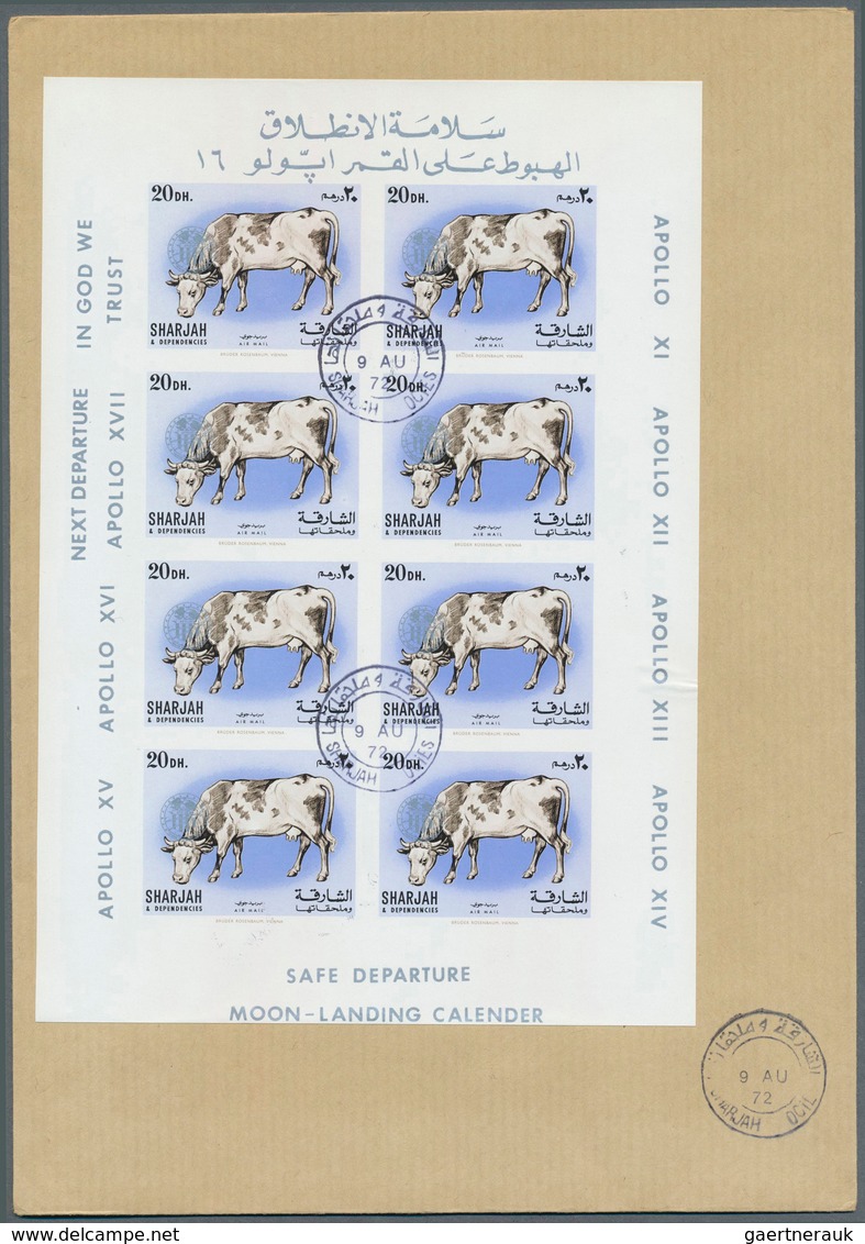 09816 Schardscha / Sharjah: 1972, Domestic Animals 5dh. To 2r., Seven Imperf. Values With Silver "APOLLO" - Sharjah