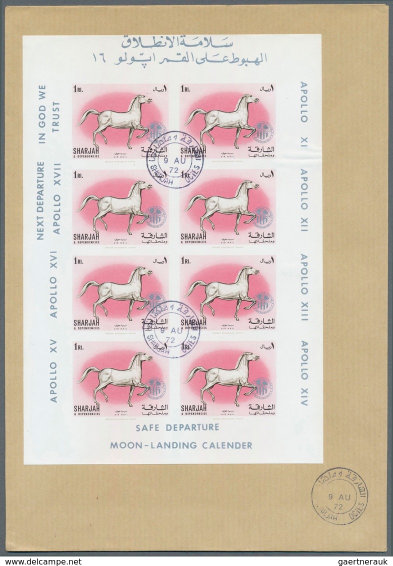 09816 Schardscha / Sharjah: 1972, Domestic Animals 5dh. to 2r., seven imperf. values with silver "APOLLO"