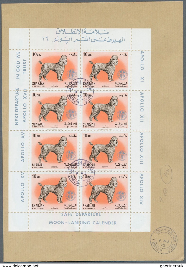 09817 Schardscha / Sharjah: 1972, Domestic Animals 5dh. To 2r., Seven Perf. Values With Silver "APOLLO" Ov - Sharjah