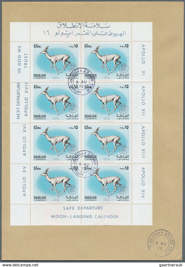 09817 Schardscha / Sharjah: 1972, Domestic Animals 5dh. To 2r., Seven Perf. Values With Silver "APOLLO" Ov - Sharjah