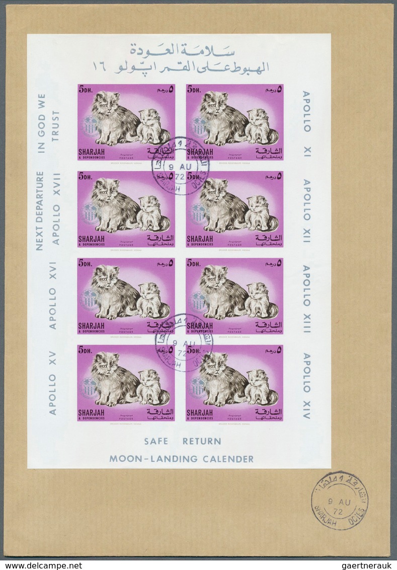 09818 Schardscha / Sharjah: 1972, Domestic Animals 5dh. To 2r., Seven Imperf. Values With Silver "APOLLO" - Schardscha