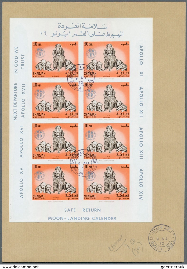 09818 Schardscha / Sharjah: 1972, Domestic Animals 5dh. To 2r., Seven Imperf. Values With Silver "APOLLO" - Sharjah