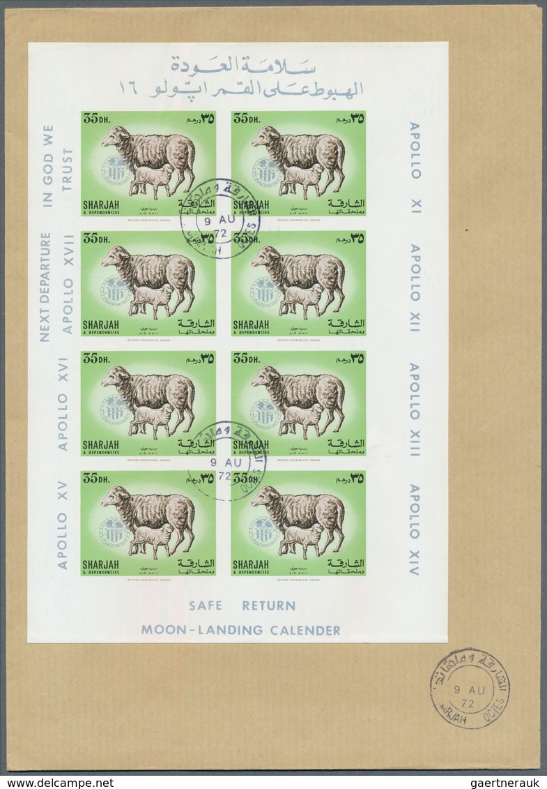 09818 Schardscha / Sharjah: 1972, Domestic Animals 5dh. To 2r., Seven Imperf. Values With Silver "APOLLO" - Schardscha