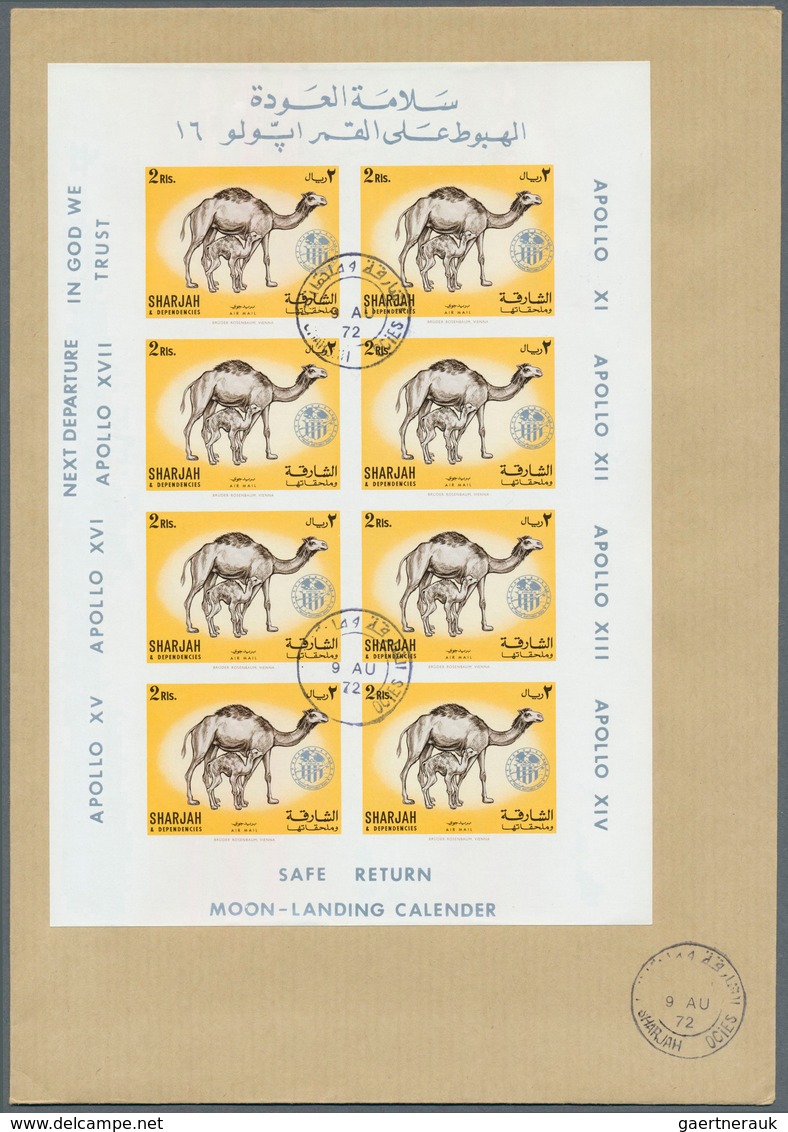 09818 Schardscha / Sharjah: 1972, Domestic Animals 5dh. to 2r., seven imperf. values with silver "APOLLO"