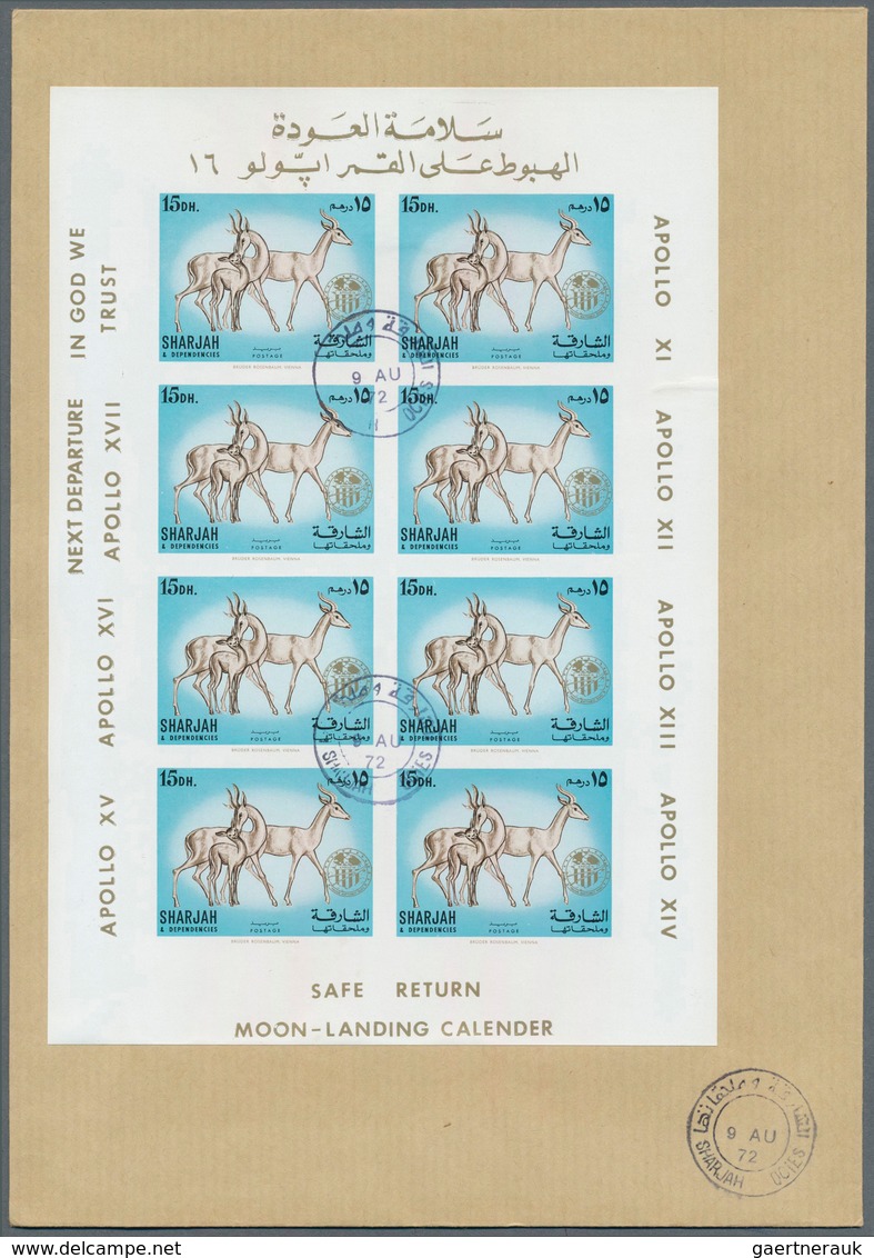 09819 Schardscha / Sharjah: 1972, Domestic Animals 5dh. To 2r., Seven Imperf. Values With Golden "APOLLO" - Sharjah