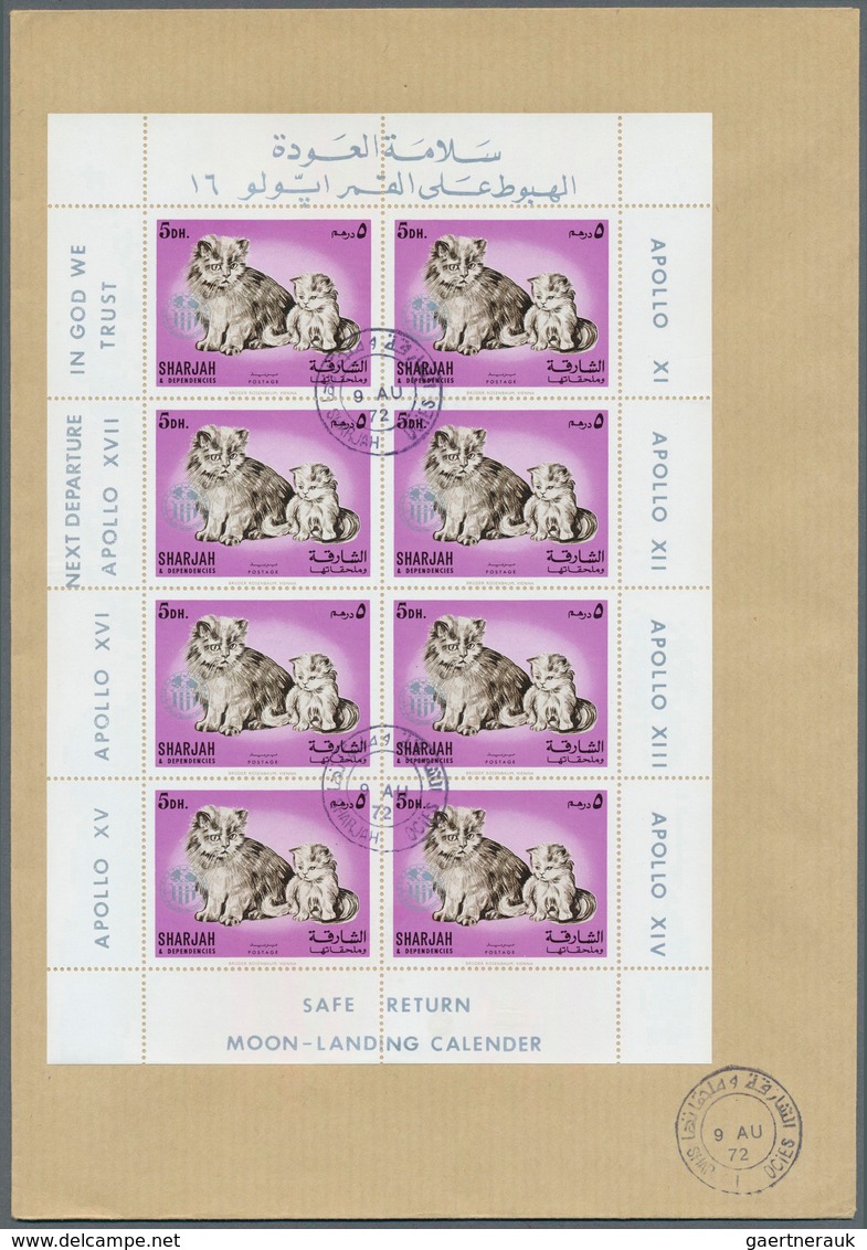 09820 Schardscha / Sharjah: 1972, Domestic Animals 5dh. To 2r., Seven Perf. Values With Silver "APOLLO" Ov - Schardscha