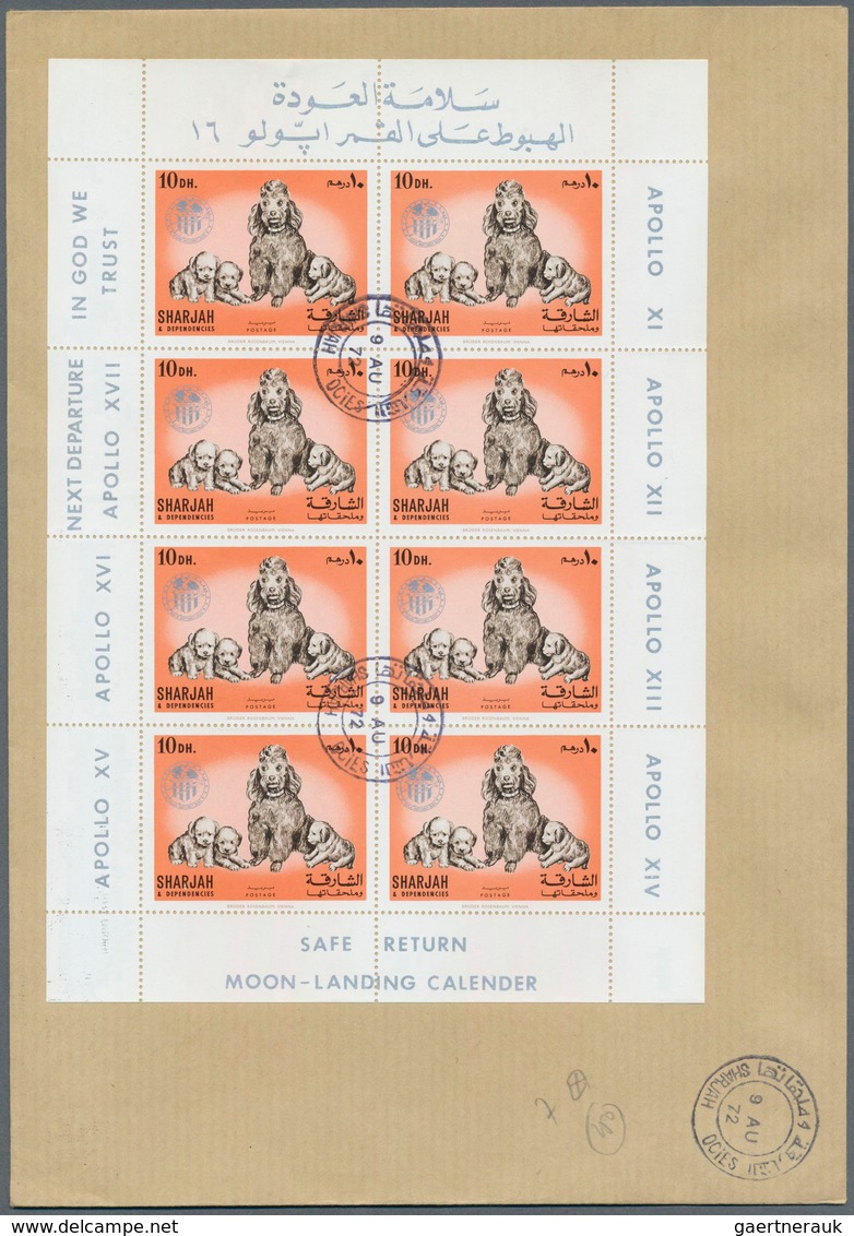 09820 Schardscha / Sharjah: 1972, Domestic Animals 5dh. To 2r., Seven Perf. Values With Silver "APOLLO" Ov - Schardscha